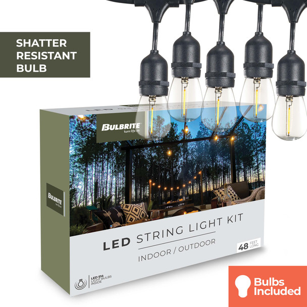 Bulbrite 48-Foot String Light Kit With Clear Shatter Resistant Vintage Style S14 LED Lamps Included - alternate image 2