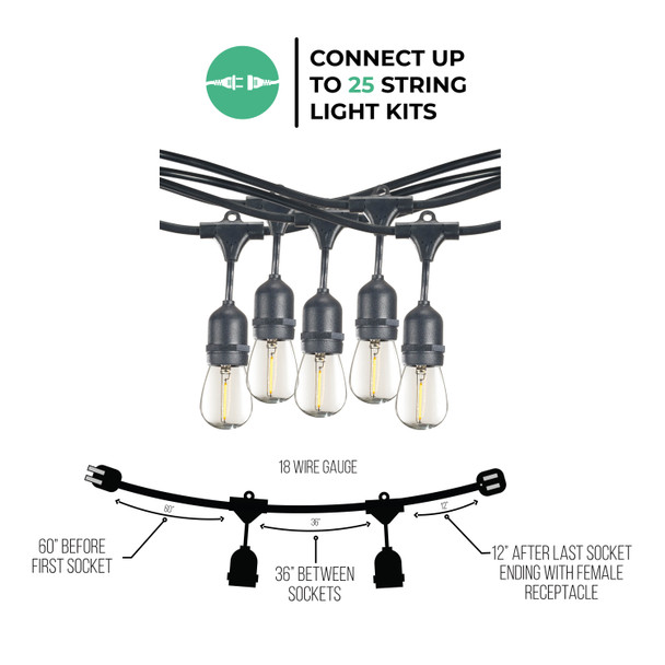 Bulbrite 48-Foot String Light Kit With Clear Shatter Resistant Vintage Style S14 LED Lamps Included - alternate image 5
