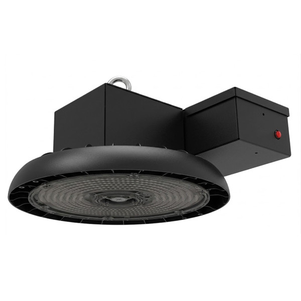 Industrial Lighting Products RB5 Kinetic Light Bay, Small Round High Bay, 12000 lm, 120-277V, 3500K/4000K/5000K Selectable, Clear Polycarbonate Lens, Black Finish, Universal Hook & Cord Mount with 3/4" IP Pendant Adapter