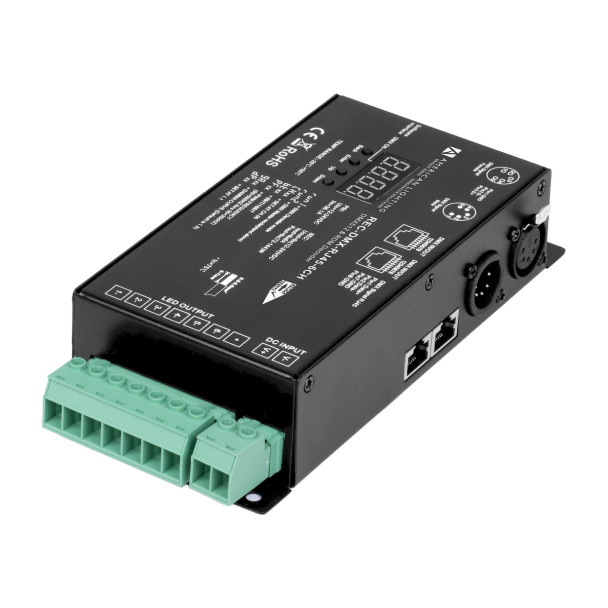 Proluxe 6CH DMX Decoder, RJ45/XLR5/Direct Wire, 12-24VDC, 6x6A Output, Black