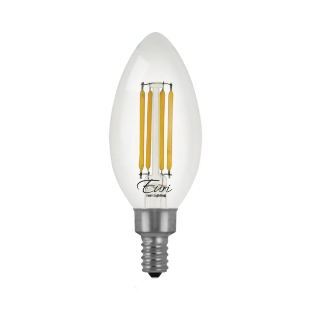 Euri Lighting LED Filament Lamp, B10, 5.5W, 500lm, 5000K, 120V, E12, Clear Glass, Dimmable, Wet Rated, 4-Pack