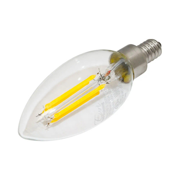 Euri Lighting LED Filament Lamp, B10, 5.5W, 500lm, 5000K, 120V, E12, Clear Glass, Dimmable, Wet Rated, 4-Pack