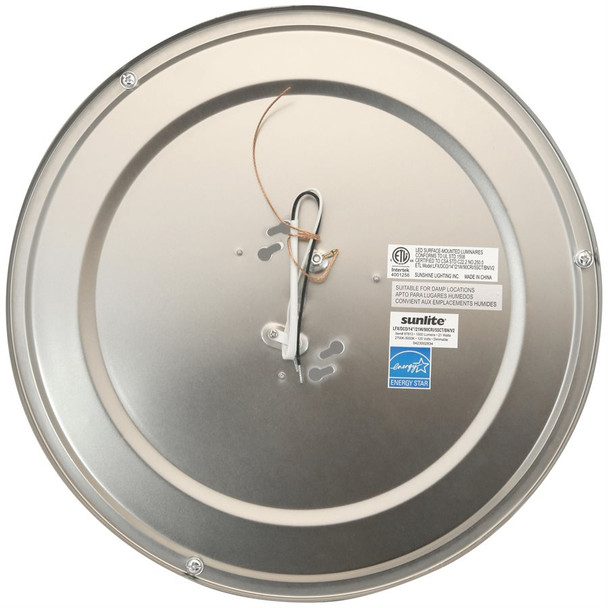 Sunlite 14" Decorative Flush Mount Ceiling Light, 1500 Lumens, 25W, 120V, 2700K/3000K/3500K/4000K/5000K, 90 CRI, Brushed Nickel, White Acrylic Lens