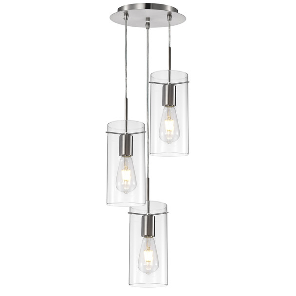 Sunpark Electronics P117-A-3 Mini Pendant, Satin Nickel, Clear Glass, 120V, 3 x E26 LED Bulbs, 2700K