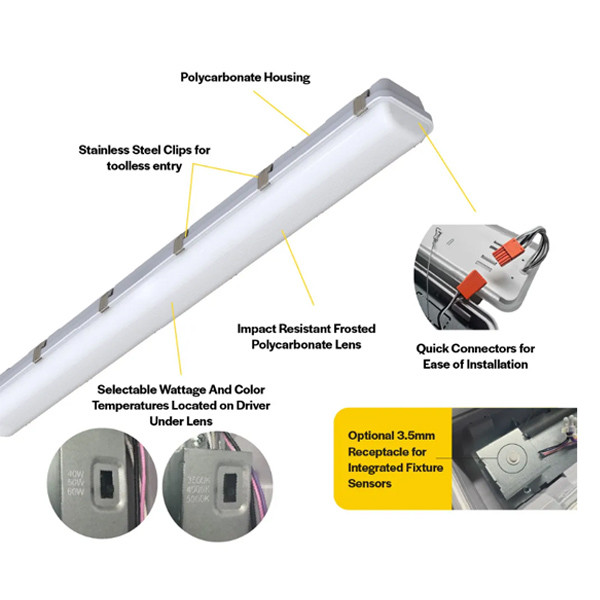ProLED Select Linear Vaportight Series - Gen 2, 4', Lumen Selectable, Color Selectable 3500K/4000K/5000K, 120-277V, Emergency Battery Backup