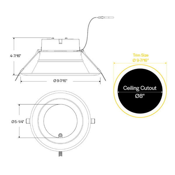 Retrofit Commercial Downlight with Emergency Battery Backup, 8", Lumen Selectable, Color Selectable 2700K|3000K|3500K|4000K|5000K, White Reflector/White Flange, Dual Dimming, 120-277V
