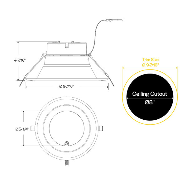 Retrofit Commercial Downlight with Emergency Battery Ready, 8", Lumen Selectable, Color Selectable 2700K/3000K/3500K/4000K/5000K, Haze Reflector with White Flange, Dual Dimming, 120-277V