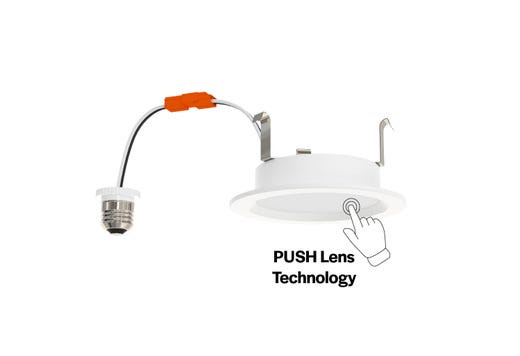 Push Lens Retrofit Slim Downlight, 4", Round, Color Selectable 2700K/3000K/3500K/4000K/5000K, Baffle Trim, 120V