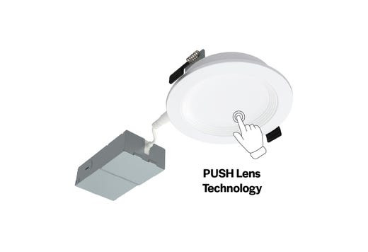 Halco Push Lens Slim Downlight, 4", Color Selectable 2700K/3000K/3500K/4000K/5000K, Baffle Trim, 120V