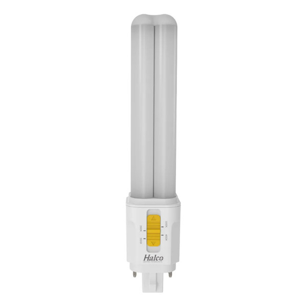 Halco ProLED Select Plug-In Lamp, Double Tube Omni, 9.5W, 80 CRI, 3000K/3500K/4000K/5000K Selectable, Hybrid Type A/B, G24Q 4-Pin Base, LED2, Dimmable