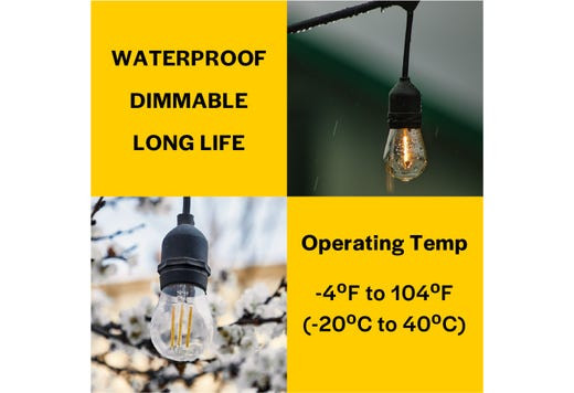 Decorative LED Filament Sign Lamp, S14, Amber Finish, 2200K, 90 CRI, E26 Base, Dimmable, 2.2W, 120V