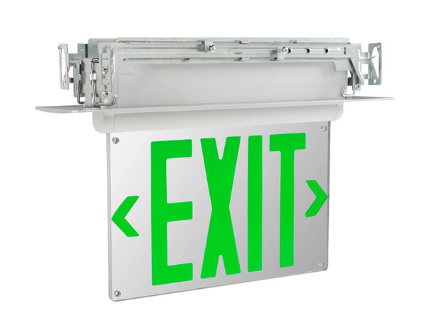 Exit Sign | Edge Lit | Style 2 | White Color | Single or Double Facing | Green Lettering | Universal Mount | 120-277 Vac - alternate image 2