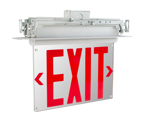 Exit Sign | Edge Lit | NYC Compliant | Style 1 | White Color | Single or Double Facing | Red Lettering | Recessed Mount - alternate image 2