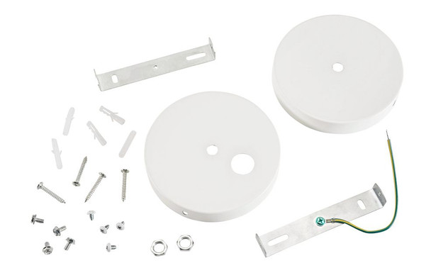 Canopy Kit with Strain Relief. Pair of 5" circular canopy covers for Linear Arch Fixtures, White - main product image