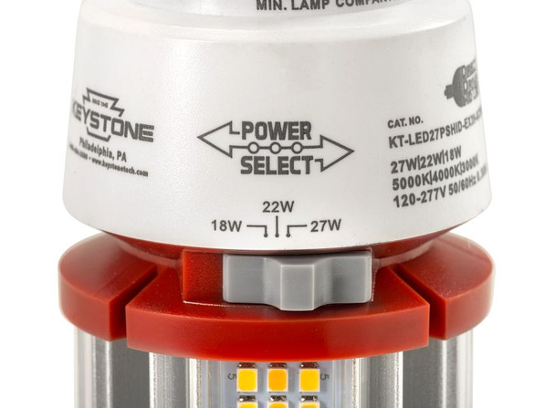 LED HID Replacement lamp feat. Power Select & Color Select. 27 / 22 / 18W, 3000 / 4000 / 5000K, 120-277V Input, EX39 Bas - alternate image 3