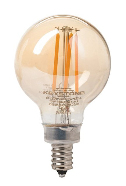 Small Globe Filament Bulb, 40W Equivalent, G16.5 shape, E12 Candelabra base, 2200K, 80 CRI, Amber - main product image