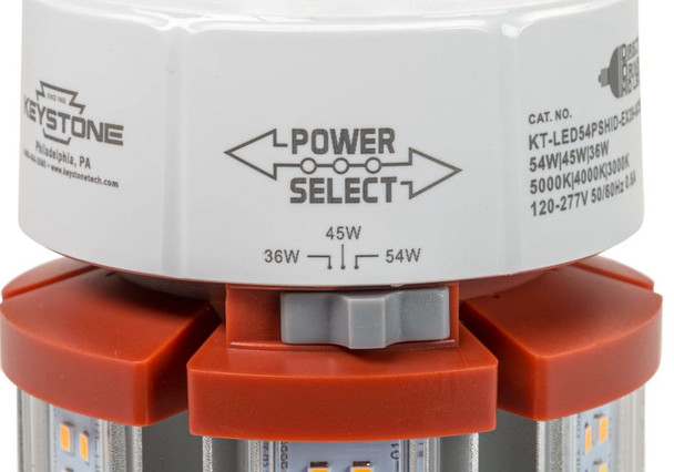 LED HID Replacement lamp feat. Power Select & Color Select. 54 / 45 / 36W, 3000 / 4000 / 5000K, 120-277V Input, EX39 Bas - alternate image 2