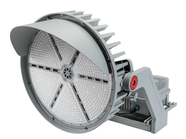 750W LED Sports Light Flood, 5000K, 70 CRI, 30° Beam Angle, 208-480V Input, 0-10V Dimmable, Yoke Mount and Glare Shield - main product image