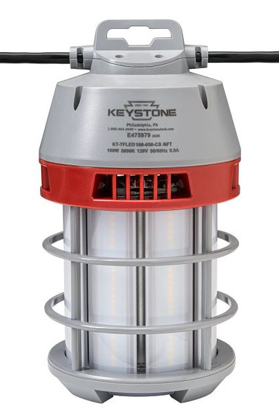 LED temporary jobsite fixture | 100W | 5000K | 12,000 lumens | Diffused lens | Includes 30ft power cord, mounting hook - main product image