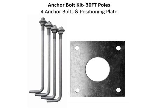 Anchor Bolt Kit, Round Steel Pole, 30FT, 4-Piece Anchor Bolts, Positioning Plate