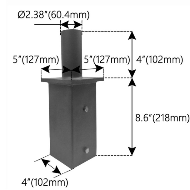 Straight Square Steel Pole Mount Bracket, 5" Square Pole, 2-3/8" O.D. Tenon, Dark Bronze