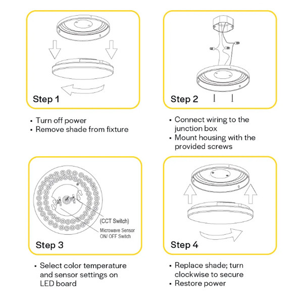 Halco Flushmount Slim Drum Fixture, 15", Brushed Nickel and Black Trim, Selectable CCT 2700K/3000K/3500K/4000K/5000K, 25W, 1750lm, 120V, Triac Dimming, White Plastic Lens, Microwave Motion Sensor