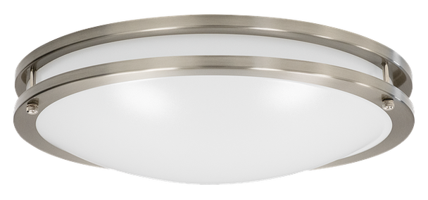 GlobaLux DCR LED Ringed Decorative Ceiling Mount, 12", 17W, 120V Triac Dimming, 2700K/3000K/3500K/4000K/5000K Selectable, 90 CRI, Brushed Nickel, EML8 8W 90-Min Battery Backup