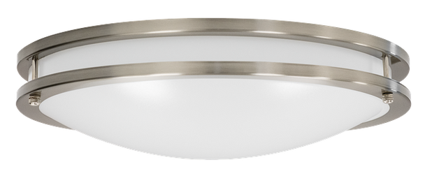 GlobaLux DCR LED Ringed Decorative Ceiling Mount, 12", 17W, 120V Triac Dimming, 2700K/3000K/3500K/4000K/5000K Selectable, 90 CRI, Brushed Nickel, EML8 8W 90-Min Battery Backup