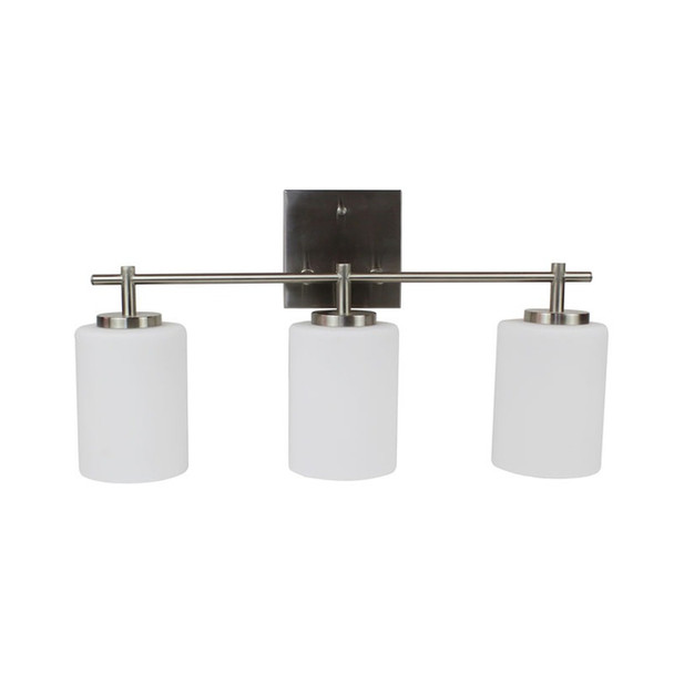 Monterno Series Light Vanity, White Glass, 3-Light, E26 Medium Socket, 120V, Brushed Nickel/Black