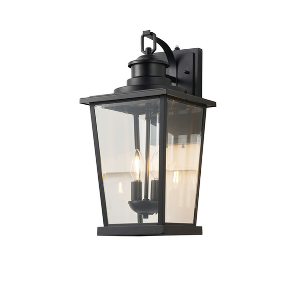 Fullman 2-Light Outdoor Wall Lantern, 2 Light, Clear Glass, Black Finish