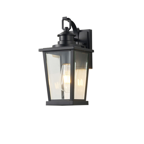 GlobaLux Fullman 1-Light Outdoor Light, Black Finish, Clear Glass, E26 Socket, 120V