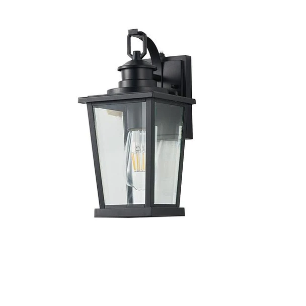 GlobaLux Fullman 1-Light Outdoor Light, Black Finish, Clear Glass, E26 Socket, 120V