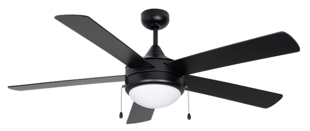 GlobaLux ESKY Energy Star SkyLux Dual Mount Ceiling Fan, 52", 3 Blades, 2x9W Medium Base Sockets, 120V, 3000K, 90CRI, Black Finish, Black Blades, Pull Chain