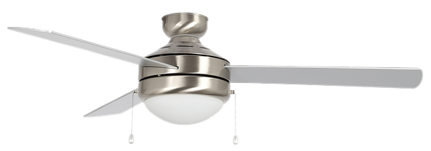GlobaLux ESKY Energy Star SkyLux Dual Mount Ceiling Fan, 52", 5 Blades, 2x9W Medium Base Sockets, 120V, 3000K, 90CRI, Brushed Nickel, Silver/Black Reversible Blades, Pull Chain