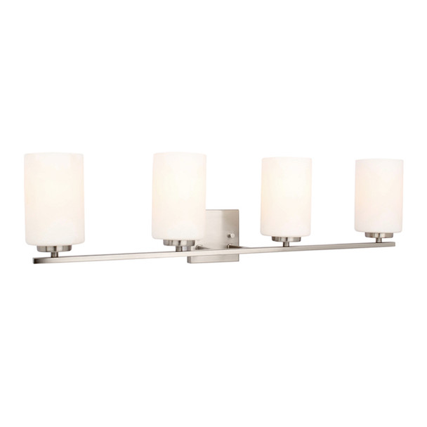 GlobaLux Burling 4-Light Vanity, 4-Light, Medium Base, 4x60W, 120V, Frosted White Glass, Brushed Nickel|Black|Aged Brass