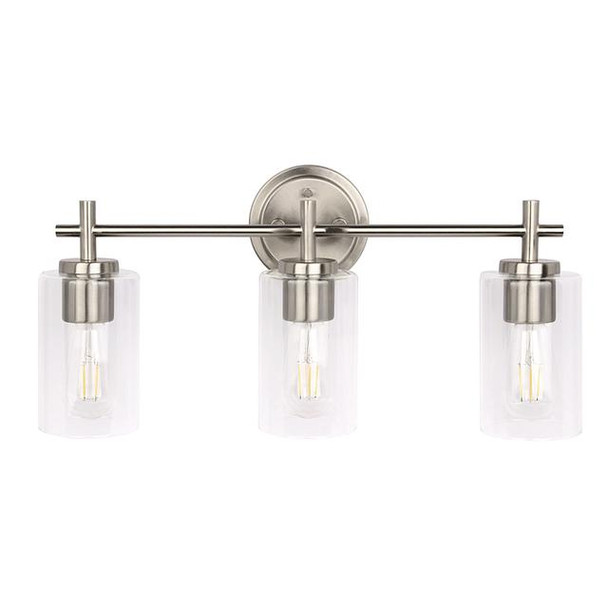 Ablo 3-Light Bath Vanity, Clear Glass, 3x60W, 120V, Medium Base, Brushed Nickel|Black|Aged Brass