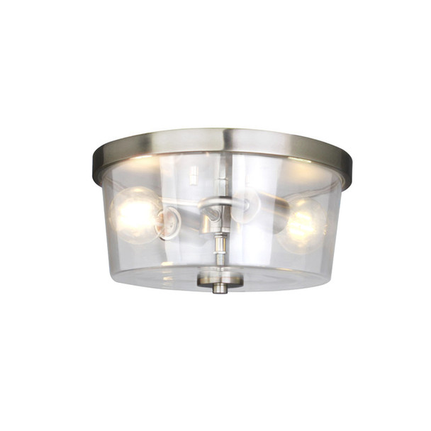 Ablo 2-Light Flush Mount, 2-Light, Clear Glass, Medium Base, 60W per Bulb, 120V, Brushed Nickel|Black|Aged Brass