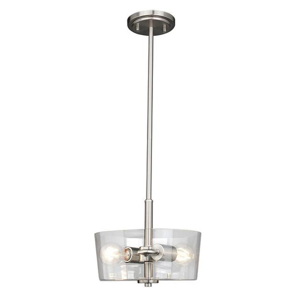 Ablo 2-Light Semi-Flush/Pendant, Clear Glass, 2x60W, 120V, Medium Base, Brushed Nickel/Black/Aged Brass