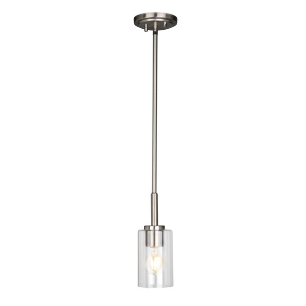 GlobaLux Ablo 1-Light Pendant, Clear Glass, Medium Base, 60W, 120V, Brushed Nickel|Black|Aged Brass