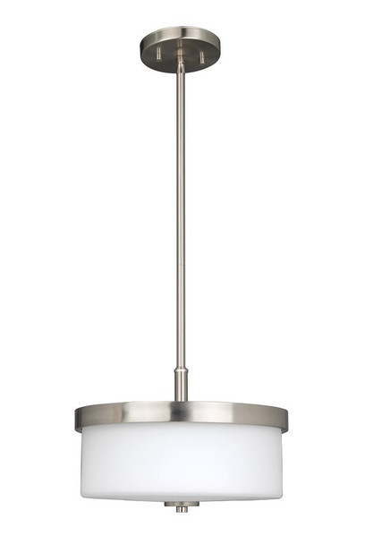 Burling 2-Light Pendant/Semi-Flush Convertible, 2x60W, 120V, Medium Base, Frosted White Glass, Brushed Nickel|Black|Aged Brass