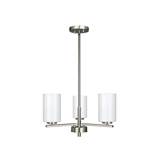 GlobaLux Burling 3-Light Chandelier, Frosted White Glass, Brushed Nickel|Black|Aged Brass, 3x60W, 120V