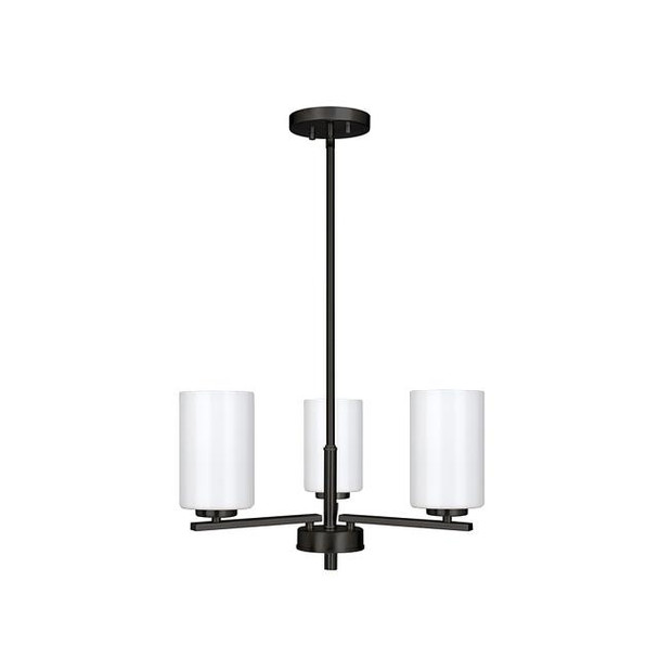 GlobaLux Burling 3-Light Chandelier, Frosted White Glass, Brushed Nickel|Black|Aged Brass, 3x60W, 120V