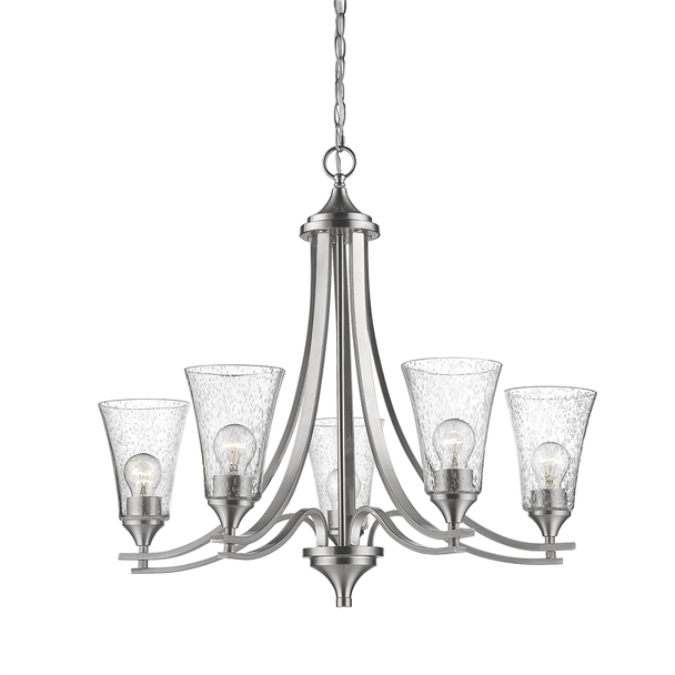 Natalie Five Light Chandelier, Satin Nickel, Clear Seeded Glass, 5 x Medium (E26), 120V