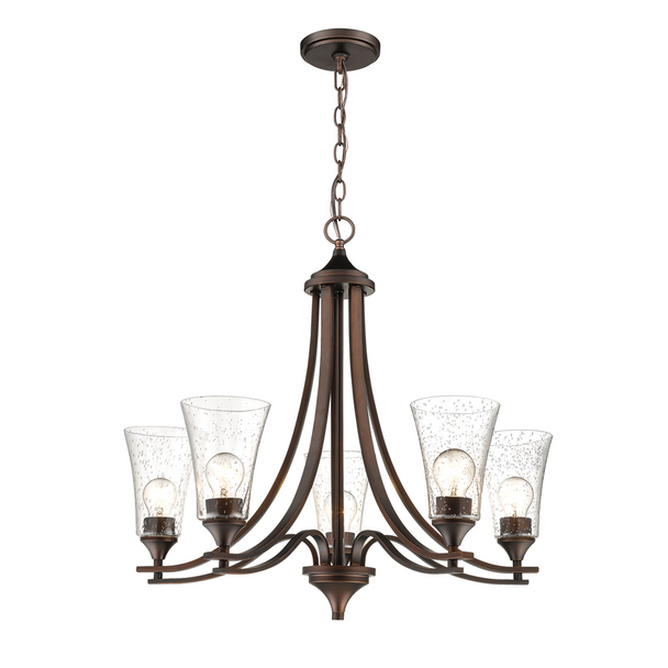 Natalie Five Light Chandelier, 5-Light, Rubbed Bronze, Clear Seeded Glass, 120V