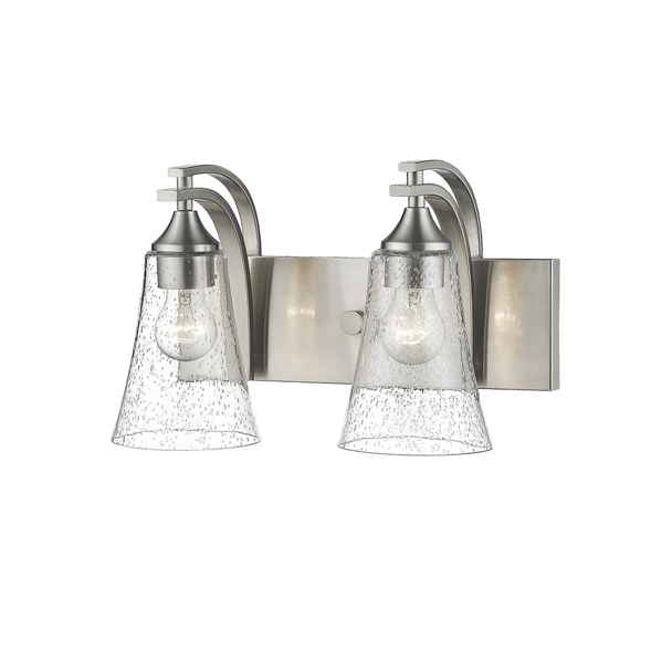 Millennium Lighting 1492 Two Light Vanity, Satin Nickel, 2-Light, Medium (E26) Base, Clear Seeded Glass, 120V