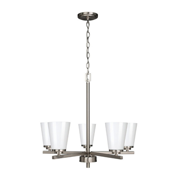 Craydon Chandelier, 5-Light, Frosted White Glass, Black|Brushed Nickel|Aged Brass