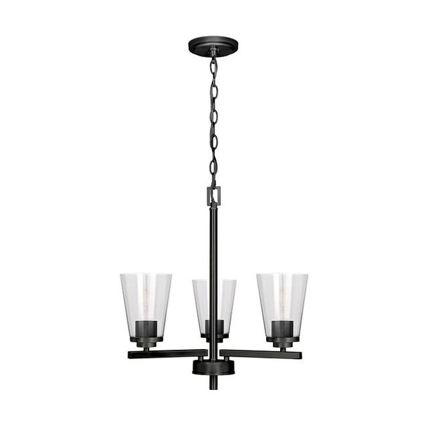 Craydon Chandelier, 3-Light, Clear Glass, Black/Brushed Nickel/Aged Brass, 120V