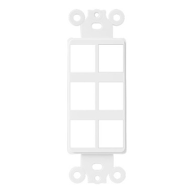 Decorator Adapter, 6-Port Keystone Plate, Thermoplastic, White