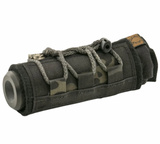 T&K Kilo suppressor cover MultiCam Black, 6 inch suppressor heat cover, bolt action rifle suppressor wrap, suppressor mirage cover close up, MultiCam Black suppressor accessory, precision rifle suppressor gear