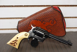 HIGH STANDARD .22 REVOLVER DOUBLE NINE WITH CASE, High Standard Double Nine .22 caliber revolver featuring a 5.5-inch barrel and leather sheepskin case. A classic Western-style rimfire revolver with collector appeal.